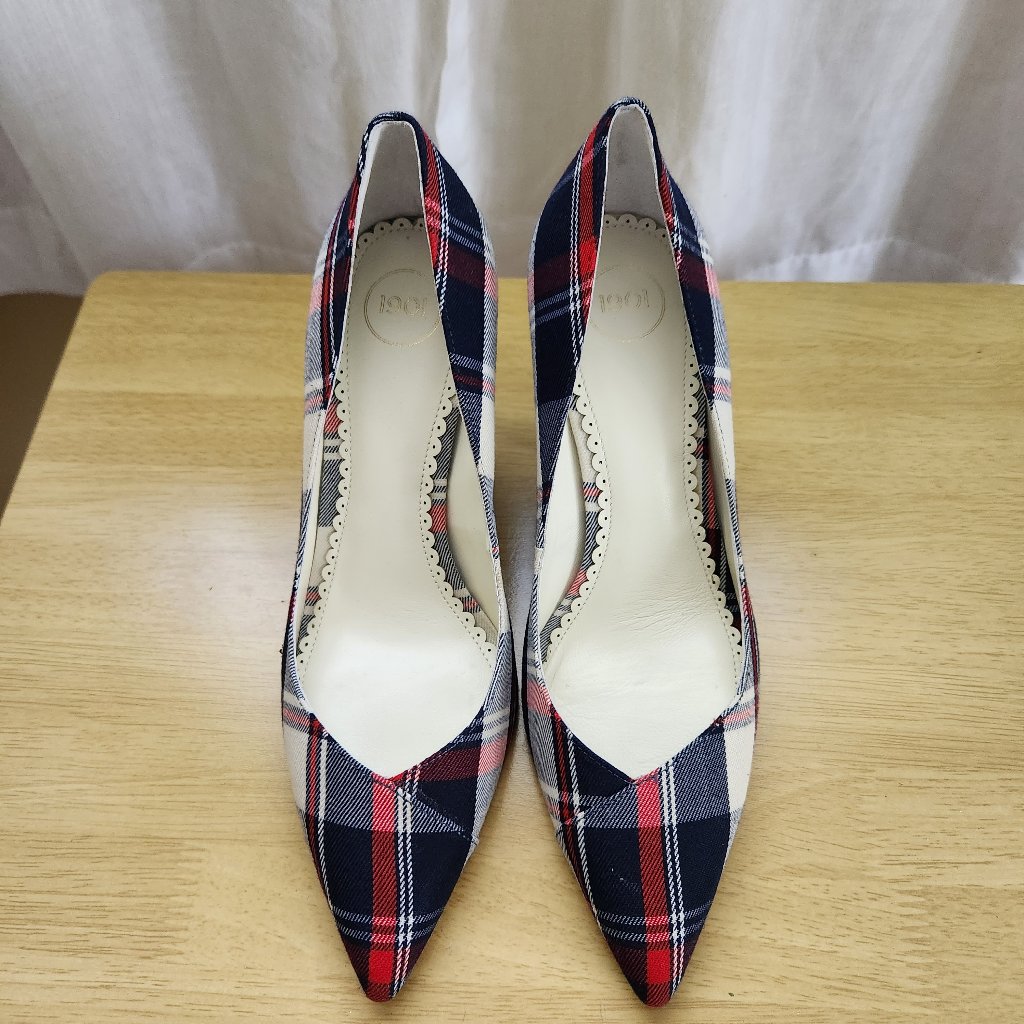 1901 Textle Upper, Red-White-Blue Plaid, Size 10m. 4 In Heel